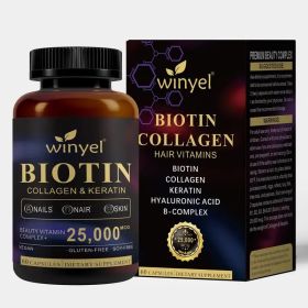 WINYEL Biotin, Collagen, Hyaluronic Acid, Keratin - Support Normal Hair Growth Cycle - Skin & Nails - 25000mcg Vitamins B1, B2, B3, B6 & B7 - For (Option: 01)