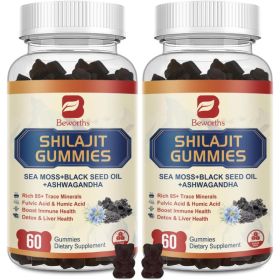 2Pack Shilajit Resin Gummies, Shilajit Sea Moss Supplement With Ashwagandha Ginger, Honey, Black Seed Oil, Panax Ginseng, Shilajit With 85+ (Option: Default)