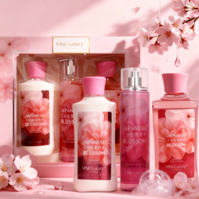 3pcs Set-Sakura Fragrance Shower Gel Set, Japanese Cherry Blossom 10 Fl.oz Shower Gel, 10 Fl.oz Body Lotion, 8 Fl. Oz Body Mist, A Three-piece Ba (Option: Japanese Cherry Blossom)