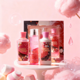 3pcs Set-Sakura Fragrance Shower Gel Set, Japanese Cherry Blossom 10 Fl.oz Shower Gel, 10 Fl.oz Body Lotion, 8 Fl. Oz Body Mist, A Three-piece Ba (Option: Cotton Candy)